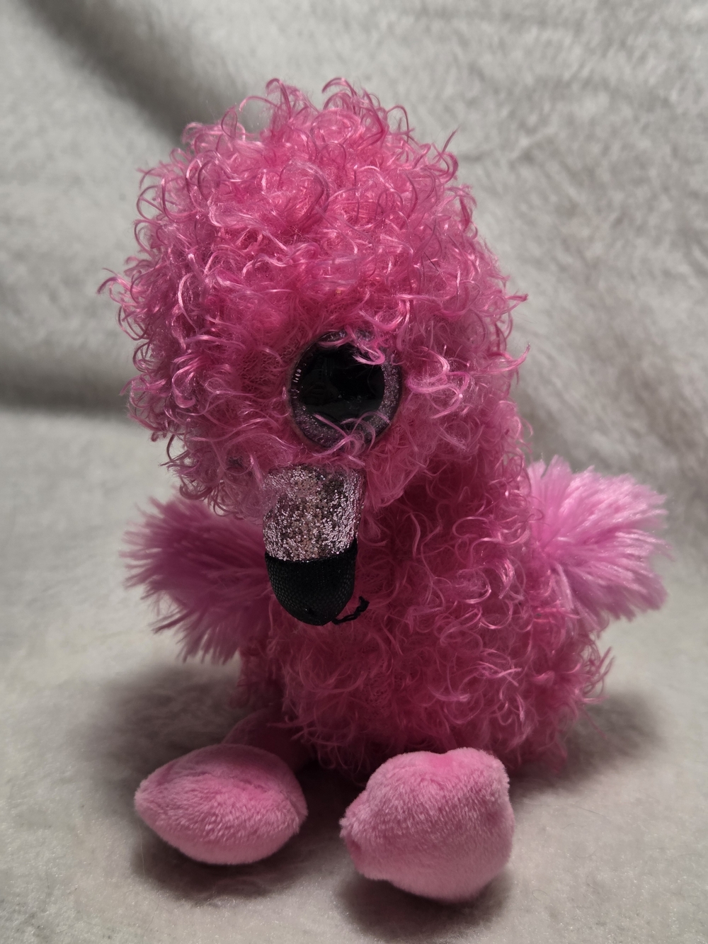 DAINTY Ty Beanie Boos 6" Flamingo Curly Pink -DAMAGED- NO HANGTAG